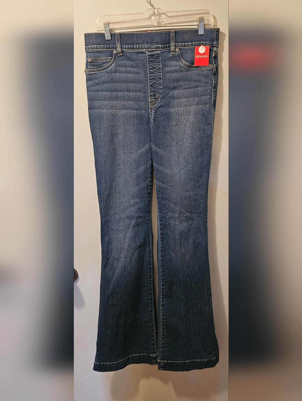 Spanx Flare Jeans Vintage Indigo Pull-on Stretch Denim Women's Size L Tall NWT
